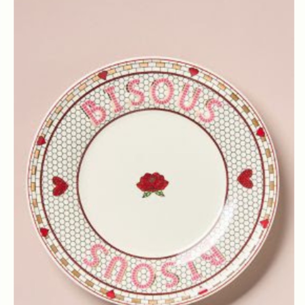 Decorative Plate with Red Rose and Hearts
